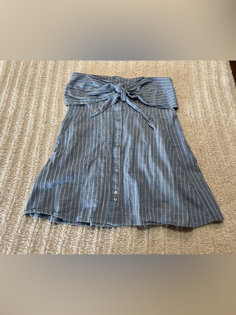 Free People Striped Blue Tie-Waist Button-Front  tunic top